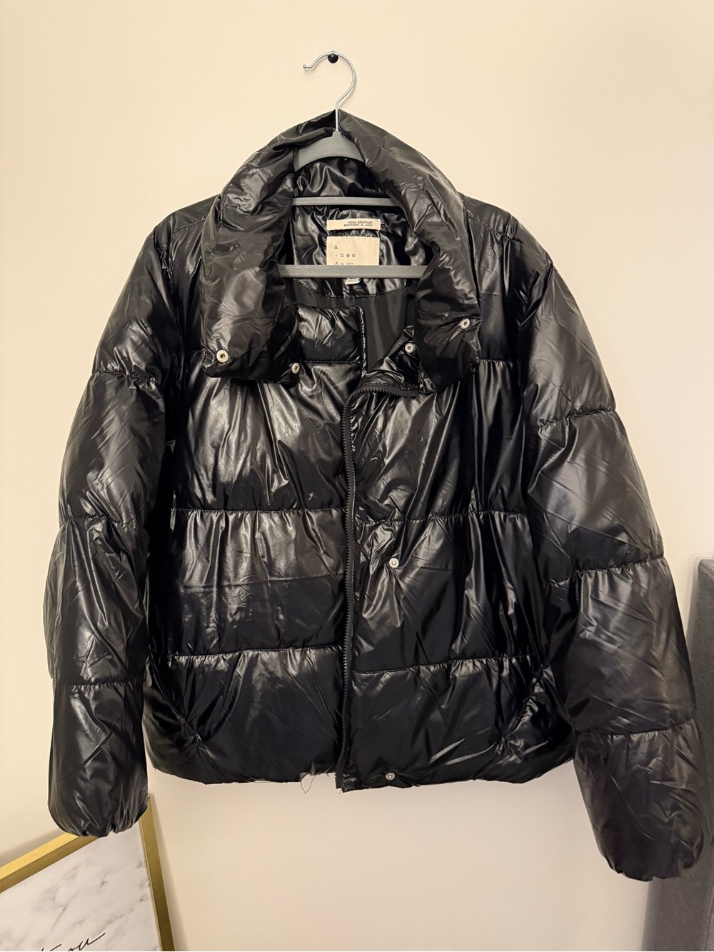 a new day Black Glossy Puffer Jacket - Women